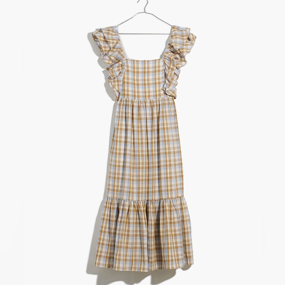 Madewell Midi Ruffle-sleeve Tiered Dress in Plaid NF904
